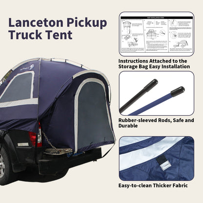 Lanceton Pickup Truck Tent for 5.5'-6.5' Beds, Color-Coded Easy Setup, Features Unique 8" Rear Window Access Pipe & Cross-Pole Windproof Structure (F150, Ram, Silverado, Tundra)