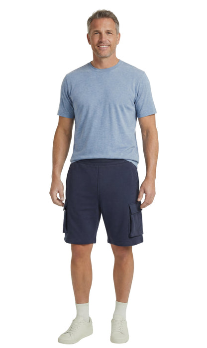 Men's Fleece Cargo Shorts — Elastic Waist Multi-Pocket Sweat Shorts