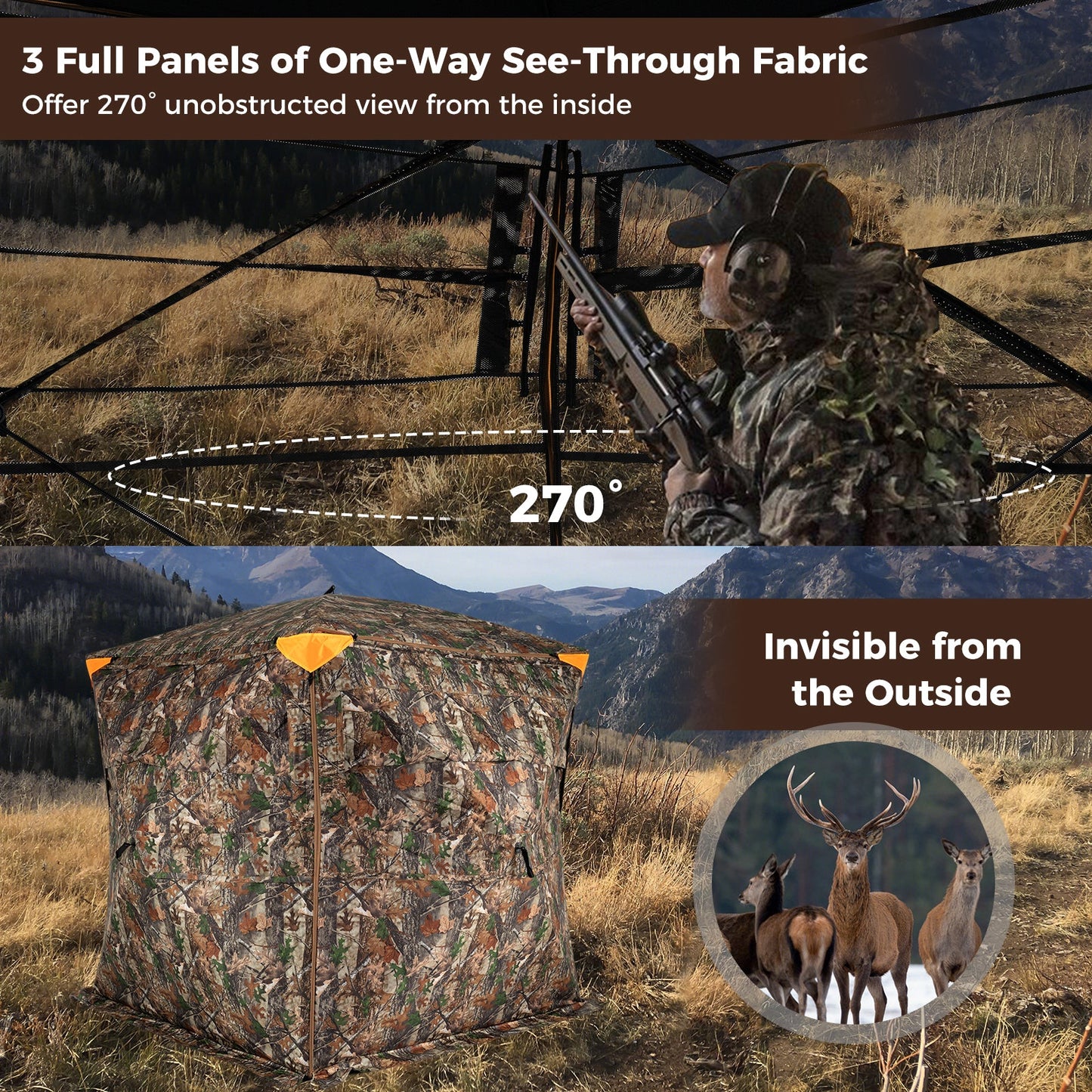 See-Through Pop-up Ground Blind with Full-Open Swing Door