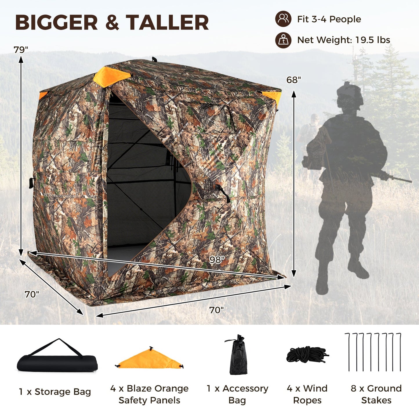 See-Through Pop-up Ground Blind with Full-Open Swing Door