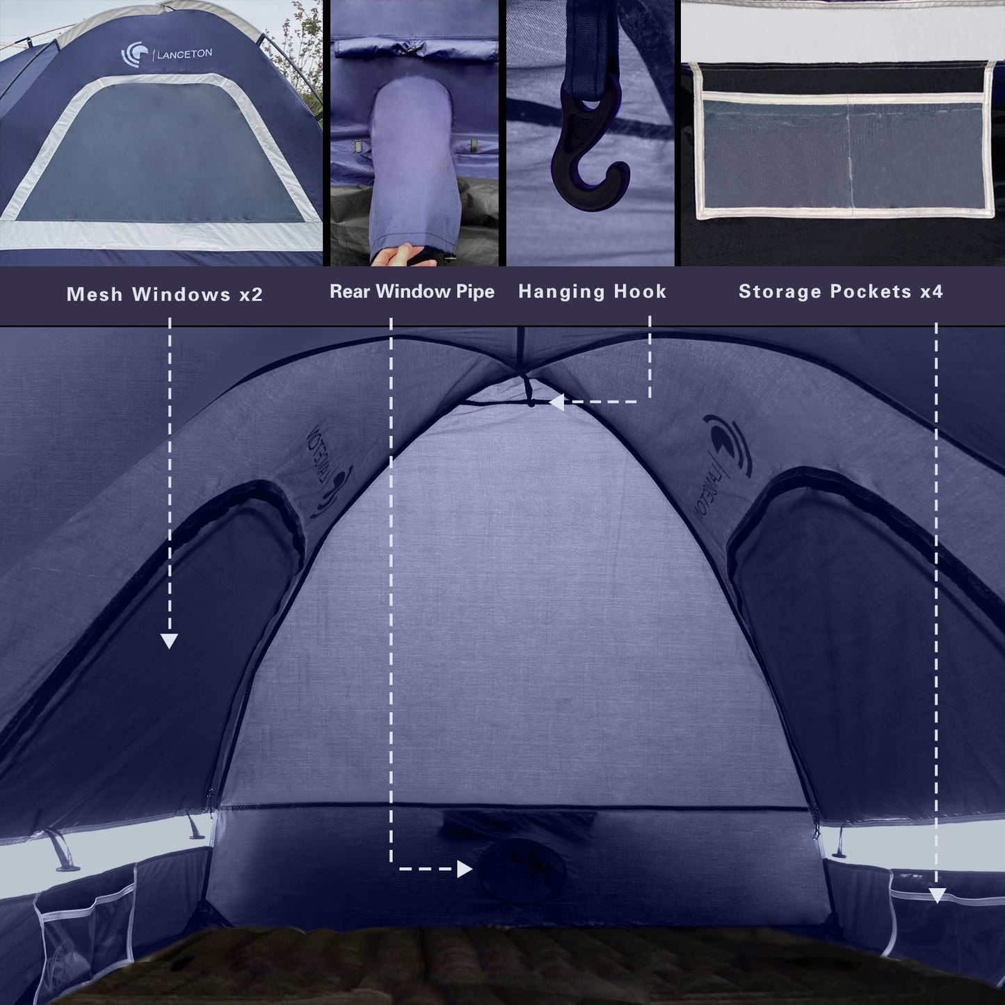 Lanceton Pickup Truck Tent for 5.5'-6.5' Beds, Color-Coded Easy Setup, Features Unique 8" Rear Window Access Pipe & Cross-Pole Windproof Structure (F150, Ram, Silverado, Tundra)