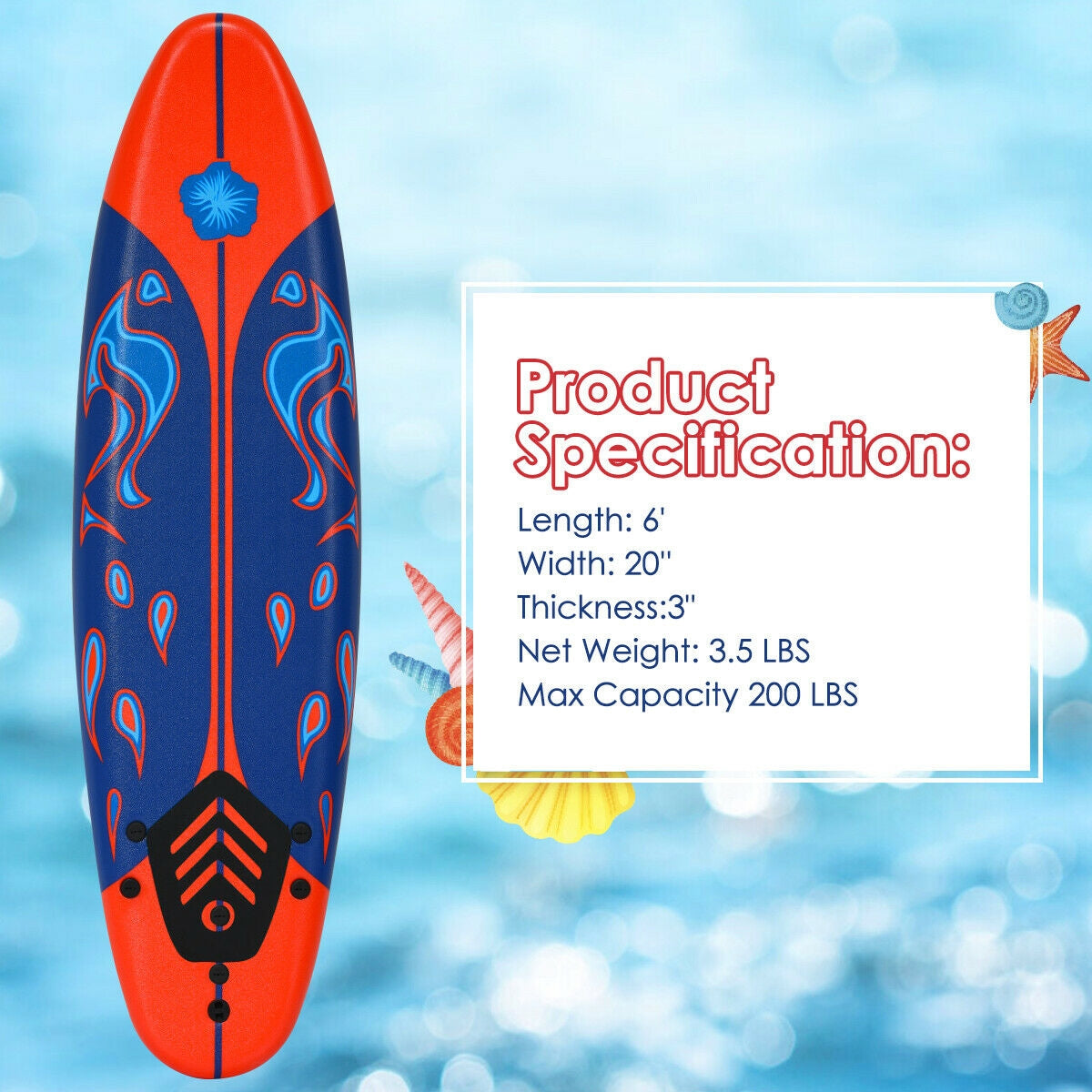 6 Feet Surfboard with 3 Detachable Fins