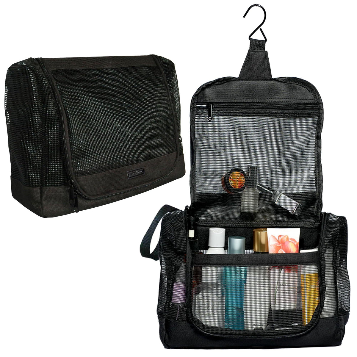 Portable Hanging Shower Caddy Organizer Bag Quick Dry Mesh Shower Caddy Tote Bag Pouch with Metal Hook for Bathroom College Dorm Camp Gym Camping Toiletry Bath (12”x3”x8”)