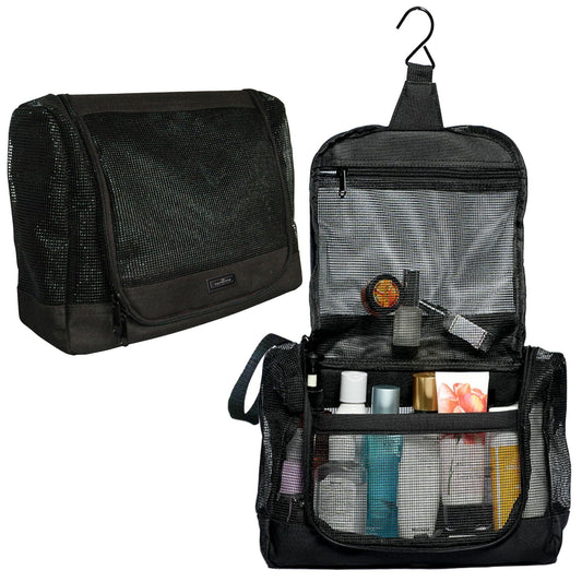 Portable Hanging Shower Caddy Organizer Bag Quick Dry Mesh Shower Caddy Tote Bag Pouch with Metal Hook for Bathroom College Dorm Camp Gym Camping Toiletry Bath (12”x3”x8”)