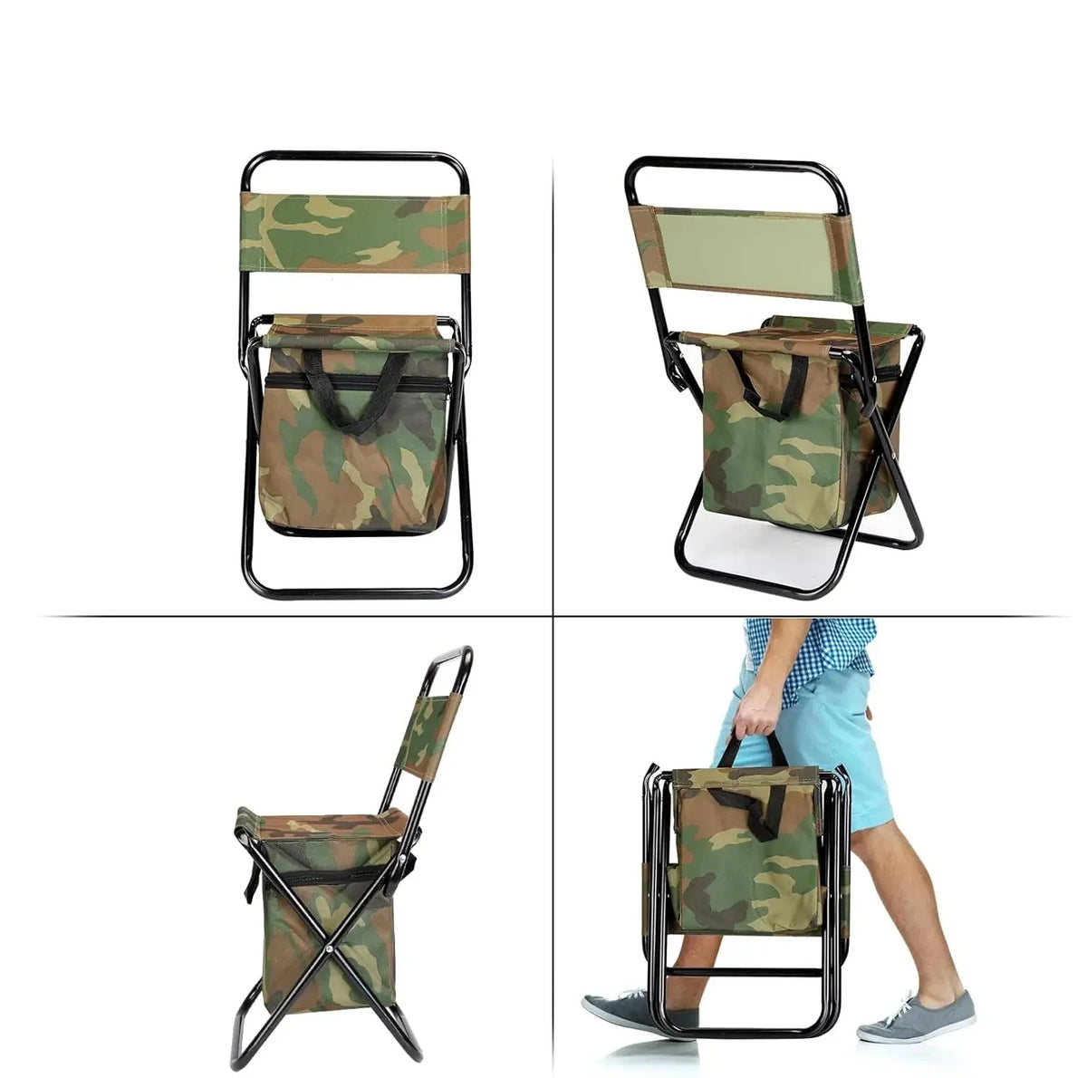 Portable Folding Chair with Built-In Cooler & Backrest