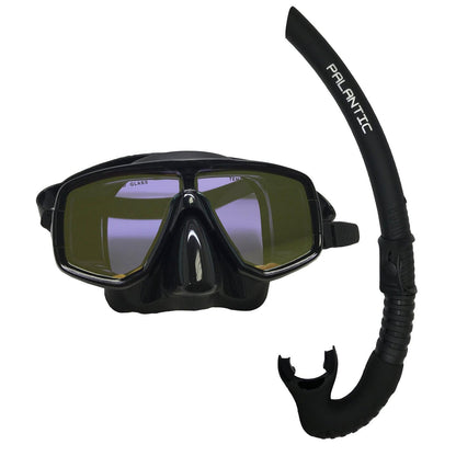 Scuba Dive Mask with Yellow Mirror Coated Lense + Black Snorkel Combo