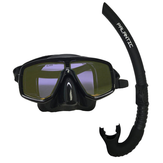 Scuba Dive Mask with Yellow Mirror Coated Lense + Black Snorkel Combo