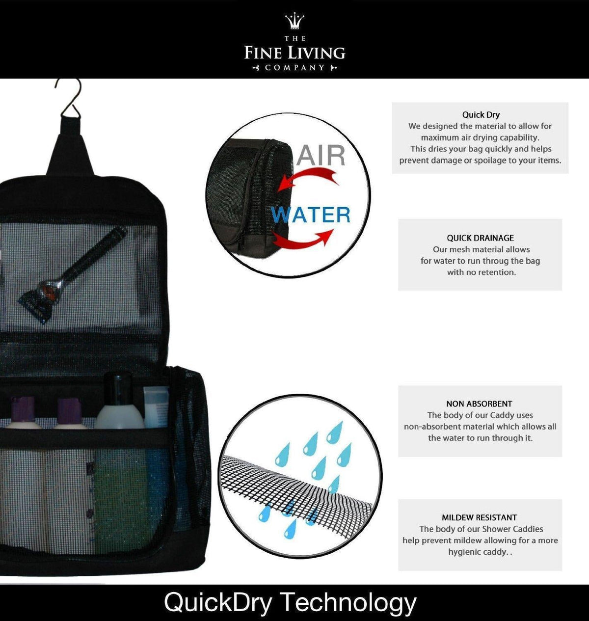 Portable Hanging Shower Caddy Organizer Bag Quick Dry Mesh Shower Caddy Tote Bag Pouch with Metal Hook for Bathroom College Dorm Camp Gym Camping Toiletry Bath (12”x3”x8”)