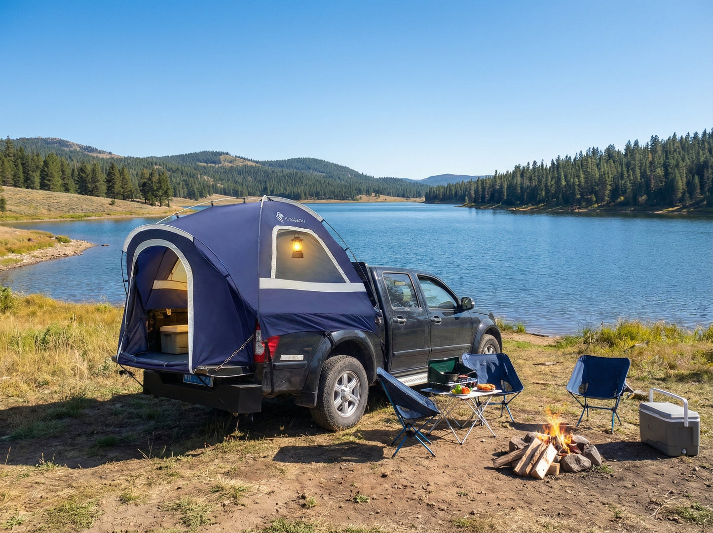 Lanceton Pickup Truck Tent for 5.5'-6.5' Beds, Color-Coded Easy Setup, Features Unique 8" Rear Window Access Pipe & Cross-Pole Windproof Structure (F150, Ram, Silverado, Tundra)