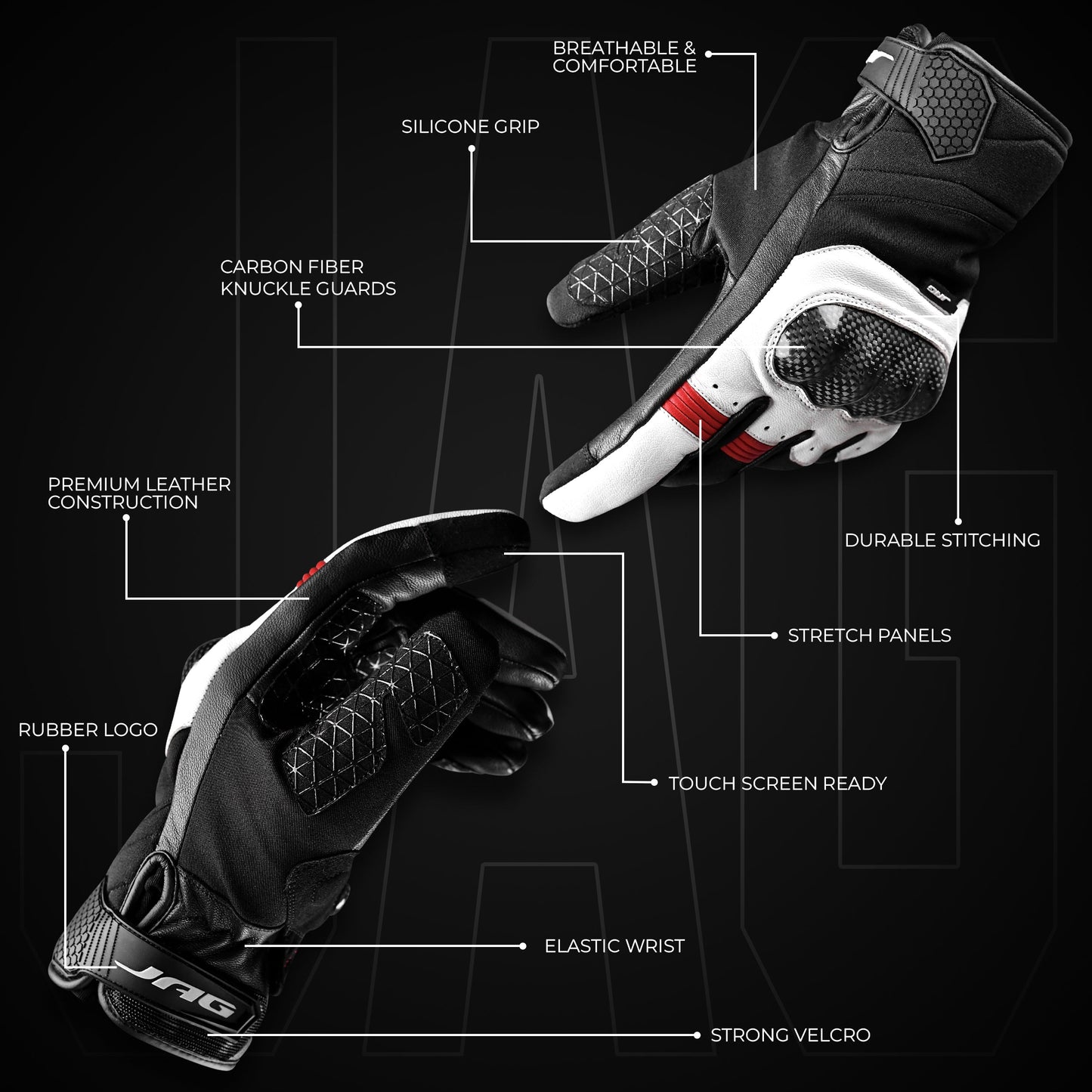 Leather Motorcycle Riding Gloves - Knuckle Protection