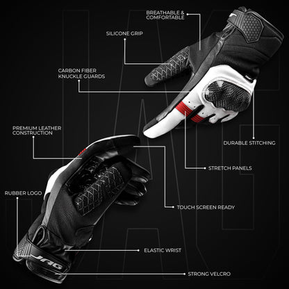 Leather Motorcycle Riding Gloves - Knuckle Protection
