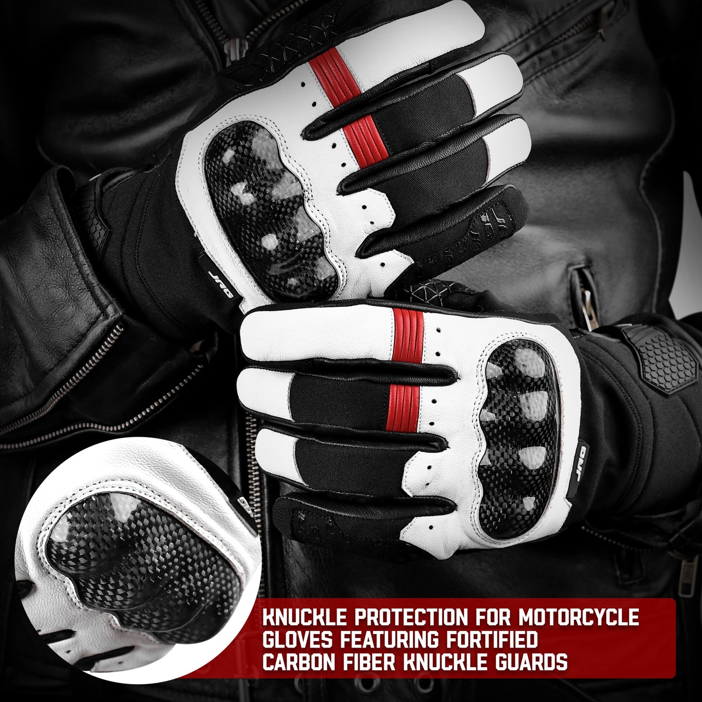 Leather Motorcycle Riding Gloves - Knuckle Protection