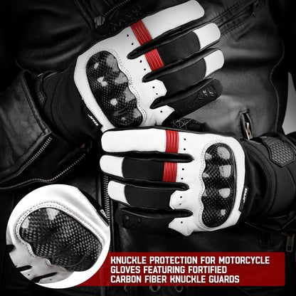 Leather Motorcycle Riding Gloves - Knuckle Protection