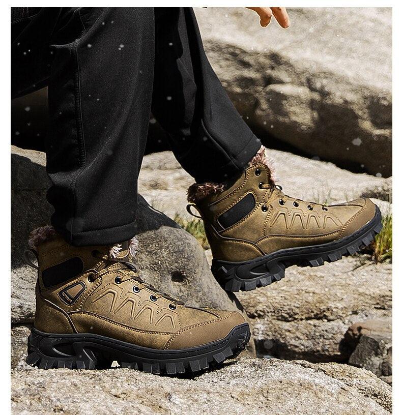 Men Winter Snow Boots Waterproof Leather Non-Slip Full Fur Lined Design