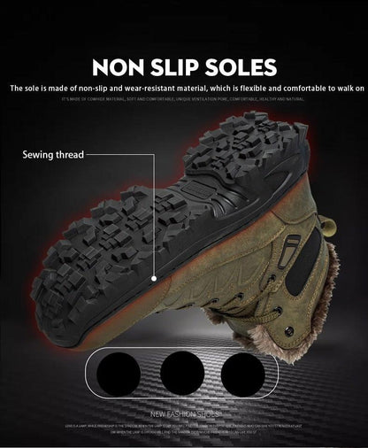 Men Winter Snow Boots Waterproof Leather Non-Slip Full Fur Lined Design