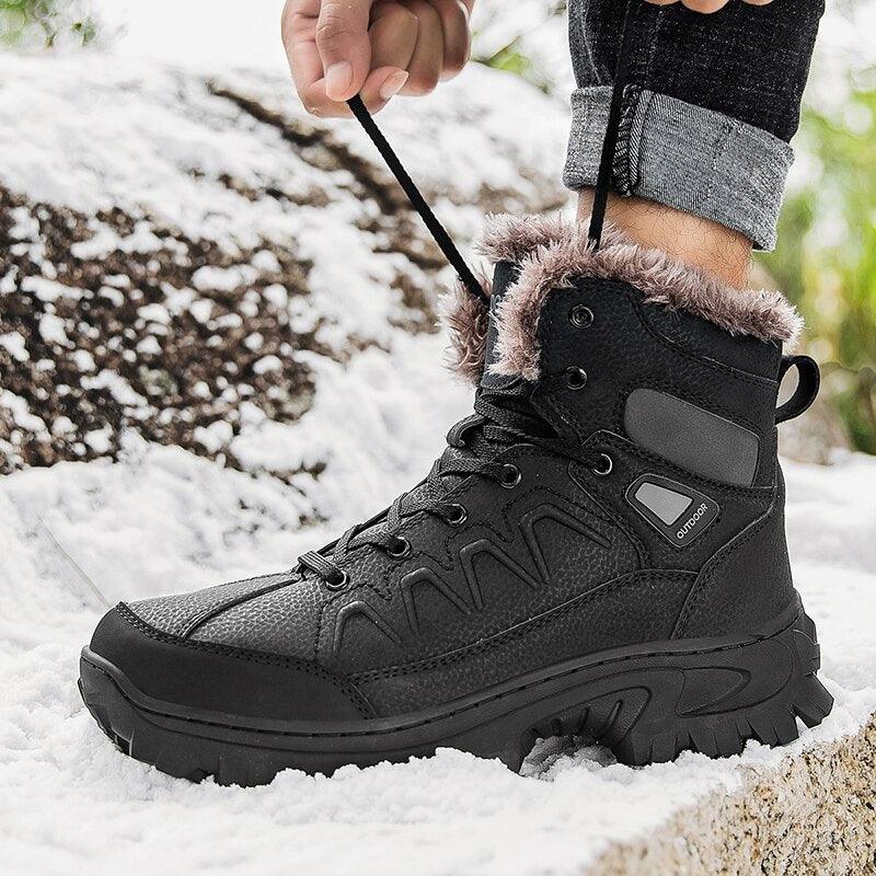 Men Winter Snow Boots Waterproof Leather Non-Slip Full Fur Lined Design