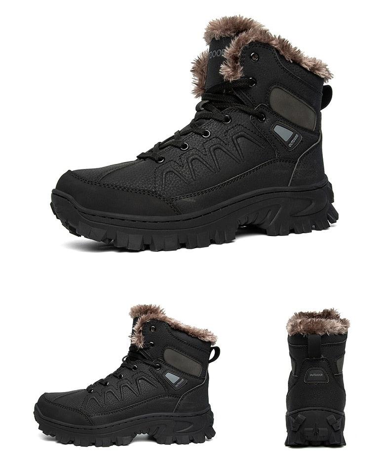Men Winter Snow Boots Waterproof Leather Non-Slip Full Fur Lined Design