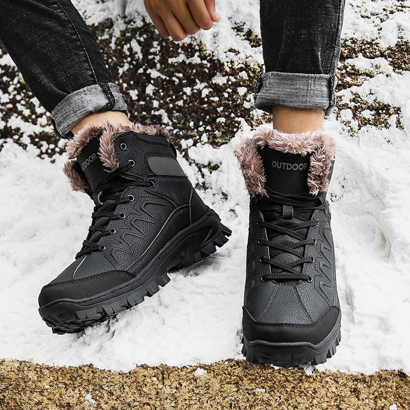 Men Winter Snow Boots Waterproof Leather Non-Slip Full Fur Lined Design