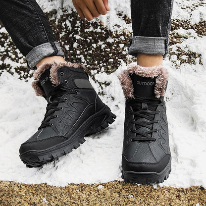 Men Winter Snow Boots Waterproof Leather Non-Slip Full Fur Lined Design
