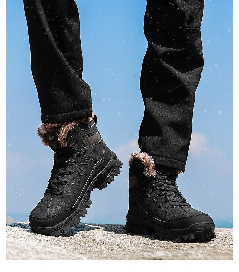 Men Winter Snow Boots Waterproof Leather Non-Slip Full Fur Lined Design