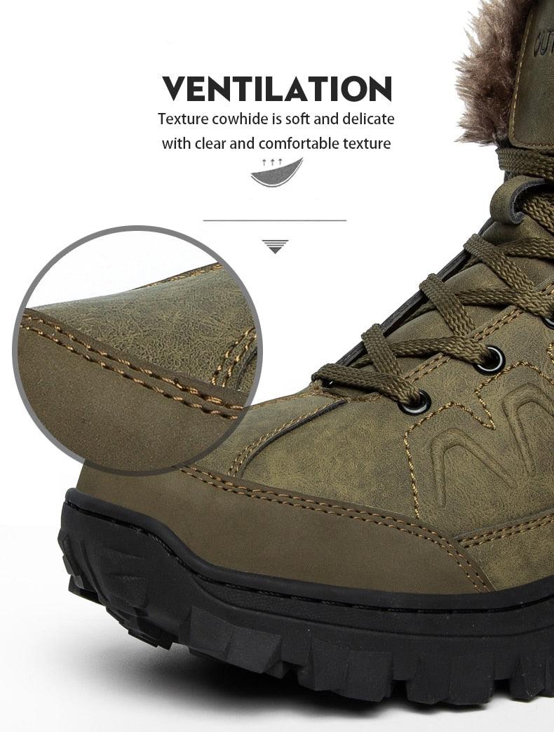 Men Winter Snow Boots Waterproof Leather Non-Slip Full Fur Lined Design