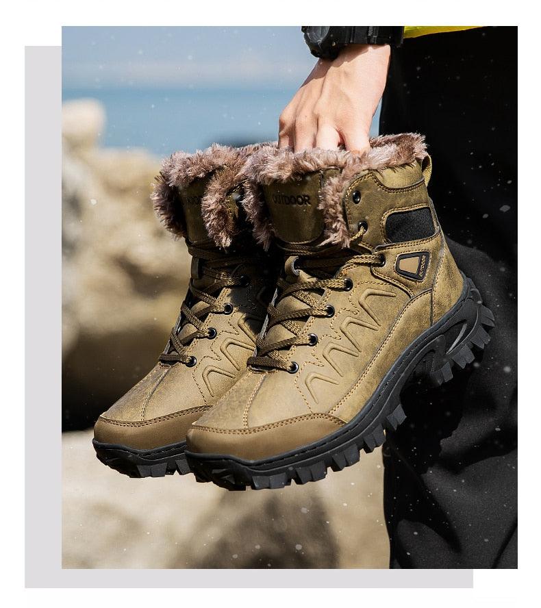 Men Winter Snow Boots Waterproof Leather Non-Slip Full Fur Lined Design