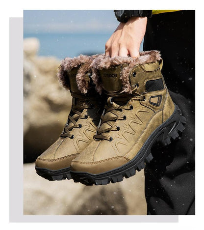 Men Winter Snow Boots Waterproof Leather Non-Slip Full Fur Lined Design