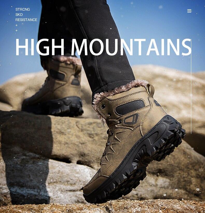 Men Winter Snow Boots Waterproof Leather Non-Slip Full Fur Lined Design