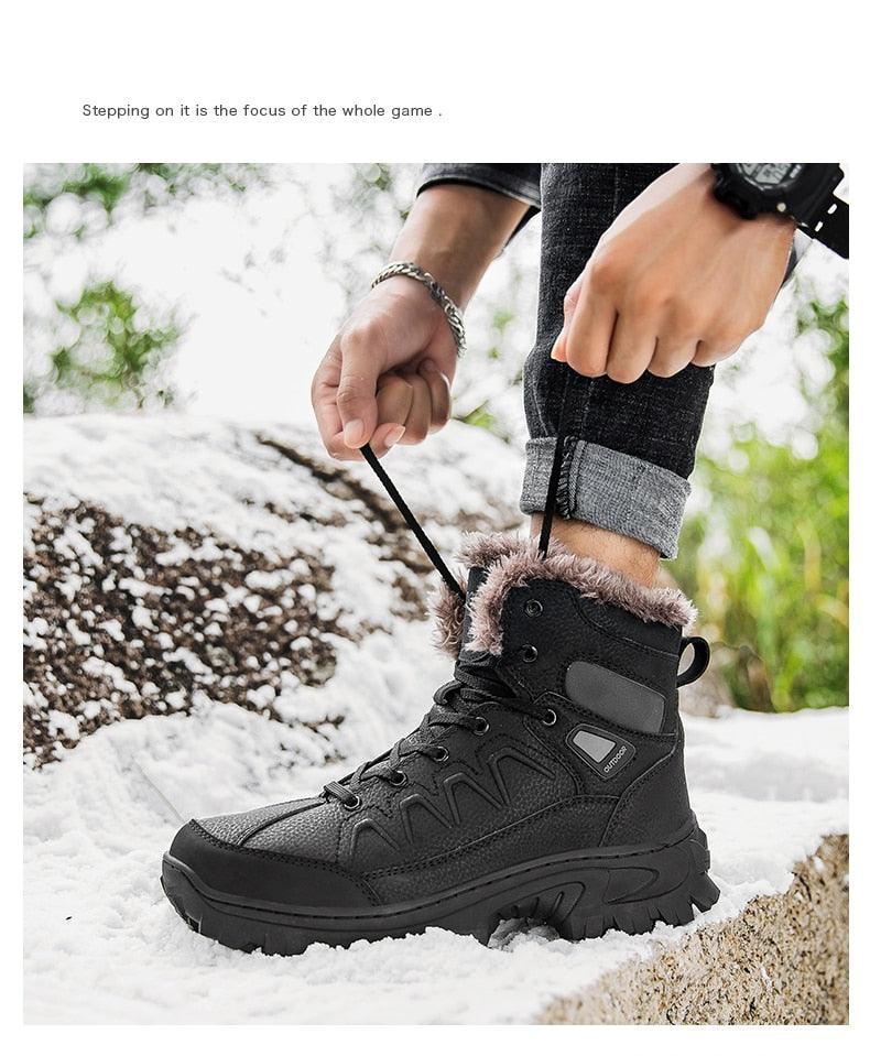 Men Winter Snow Boots Waterproof Leather Non-Slip Full Fur Lined Design