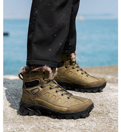 Men Winter Snow Boots Waterproof Leather Non-Slip Full Fur Lined Design